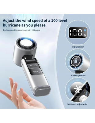 Portable Handheld TurboFan, 3 IN 1 Mini Hand Fan with 4000mAh Battery Operated, Upto 10 Working Hours, 5 Gear Wind