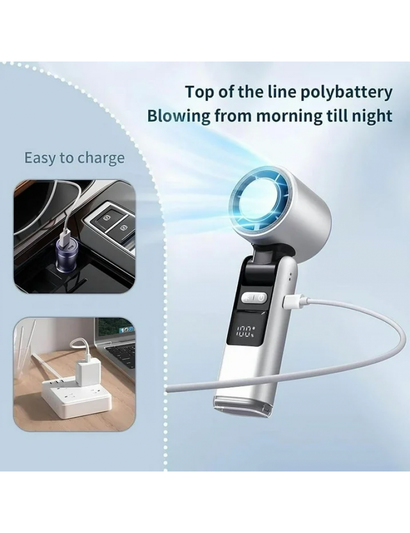 Portable Handheld TurboFan, 3 IN 1 Mini Hand Fan with 4000mAh Battery Operated, Upto 10 Working Hours, 5 Gear Wind