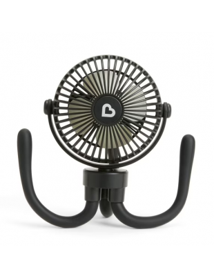 Multi-Use Rechargeable Stroller Fan, 4 Speeds, LED Lights and Flexible Legs, Black