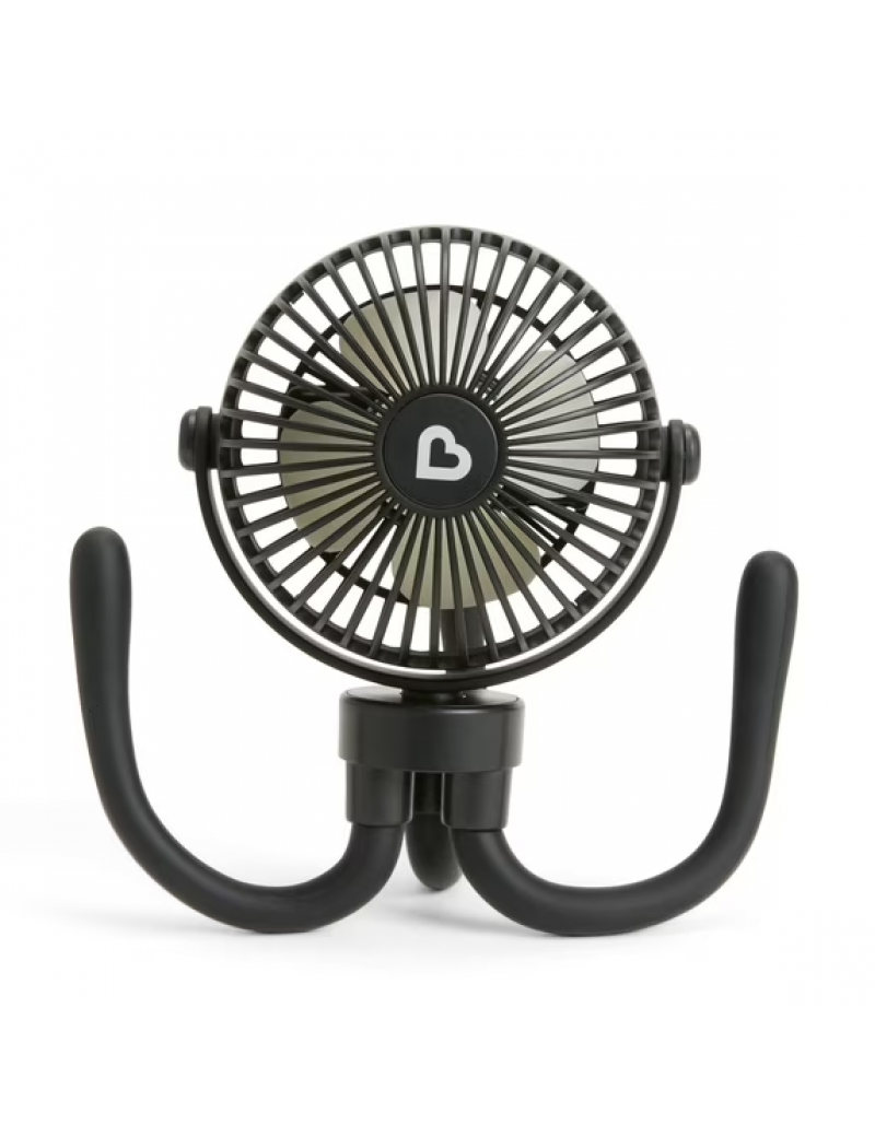 Multi-Use Rechargeable Stroller Fan, 4 Speeds, LED Lights and Flexible Legs, Black