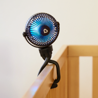 Multi-Use Rechargeable Stroller Fan, 4 Speeds, LED Lights and Flexible Legs, Black