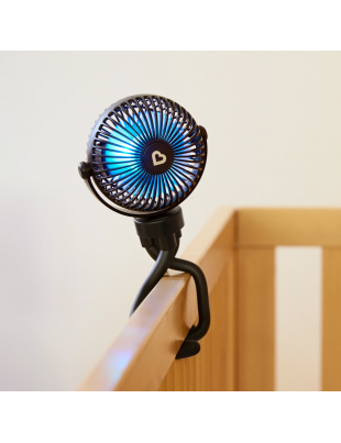 Multi-Use Rechargeable Stroller Fan, 4 Speeds, LED Lights and Flexible Legs, Black
