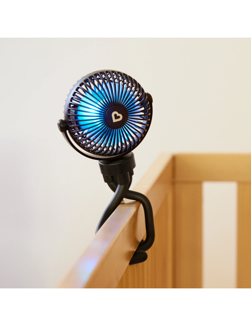 Multi-Use Rechargeable Stroller Fan, 4 Speeds, LED Lights and Flexible Legs, Black