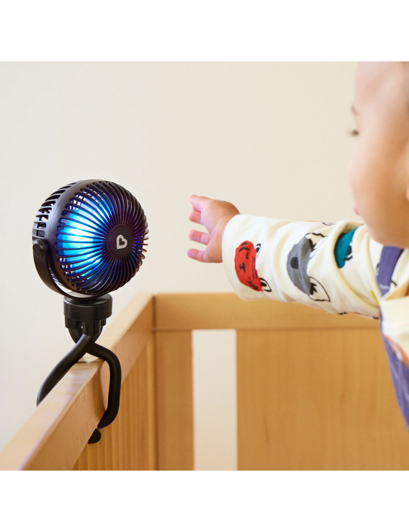 Multi-Use Rechargeable Stroller Fan, 4 Speeds, LED Lights and Flexible Legs, Black