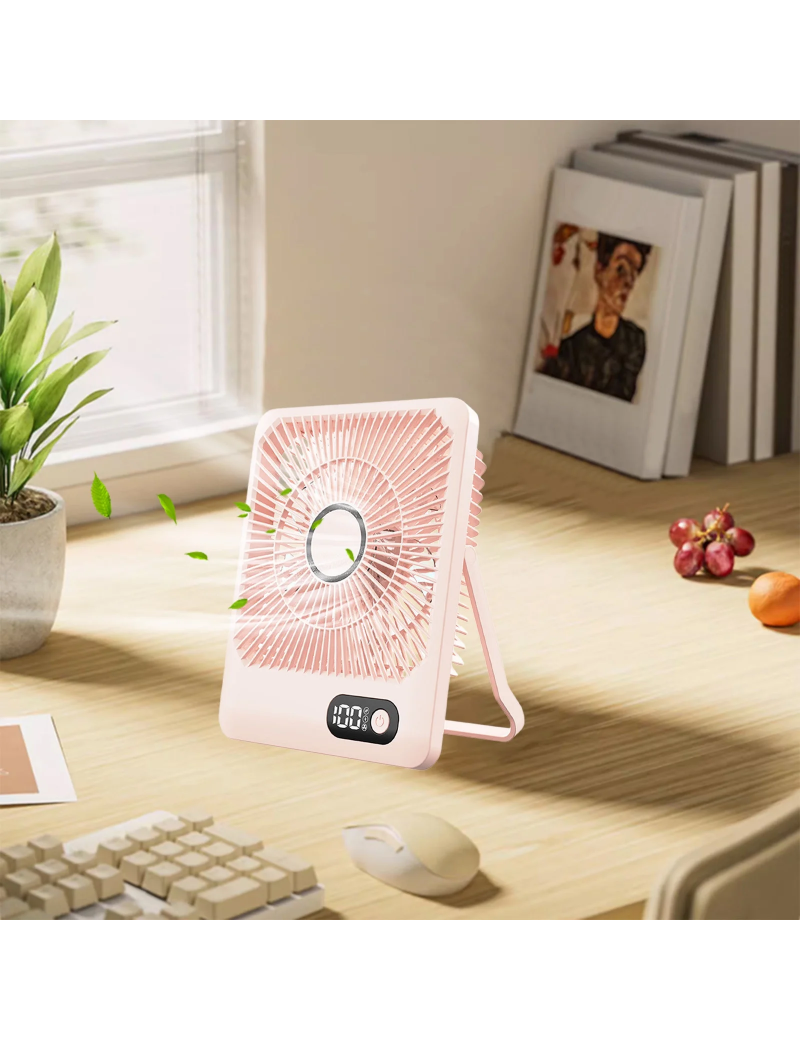 Portable Fan,Desk Fan,Digital Display Five Speed Desktop Small Fan USB Charging Portable Home Mini Desktop Small Fan Can Be Wall Mounted High Wind Power Large Capacity Fan for Summer Travel