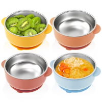 4 Pcs 304 Stainless Steel Baby Bowls with Removable Silicone Sleeve Non Slip Toddler Suction Bowls Snack Containers for Toddlers Kids Feeding