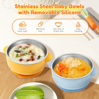 4 Pcs 304 Stainless Steel Baby Bowls with Removable Silicone Sleeve Non Slip Toddler Suction Bowls Snack Containers for Toddlers Kids Feeding