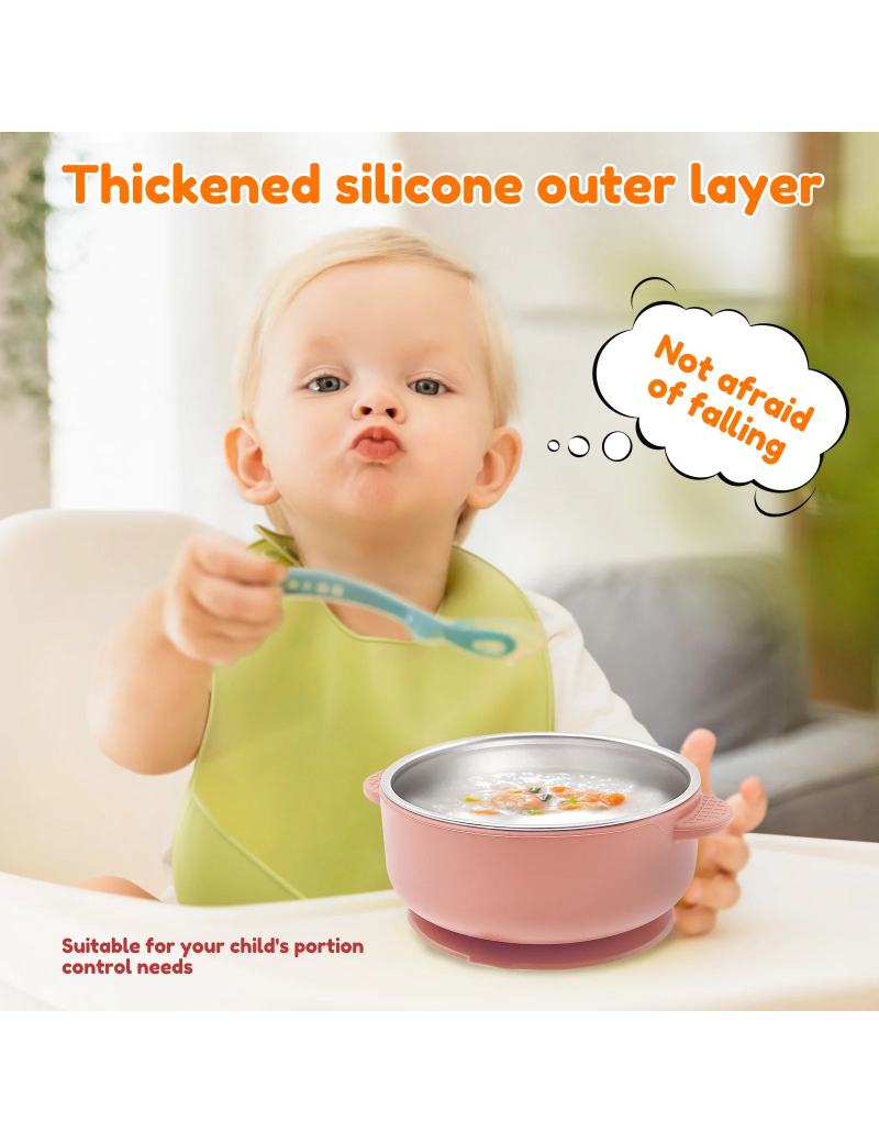 4 Pcs 304 Stainless Steel Baby Bowls with Removable Silicone Sleeve Non Slip Toddler Suction Bowls Snack Containers for Toddlers Kids Feeding