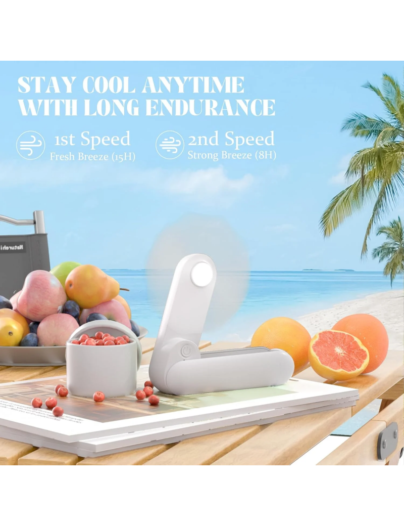 Portable Handheld Fan, 3 IN 1 Mini Portable Fan for Travel Outdoor with Lighting, USB Rechargeable Fan Gifts for Women Men