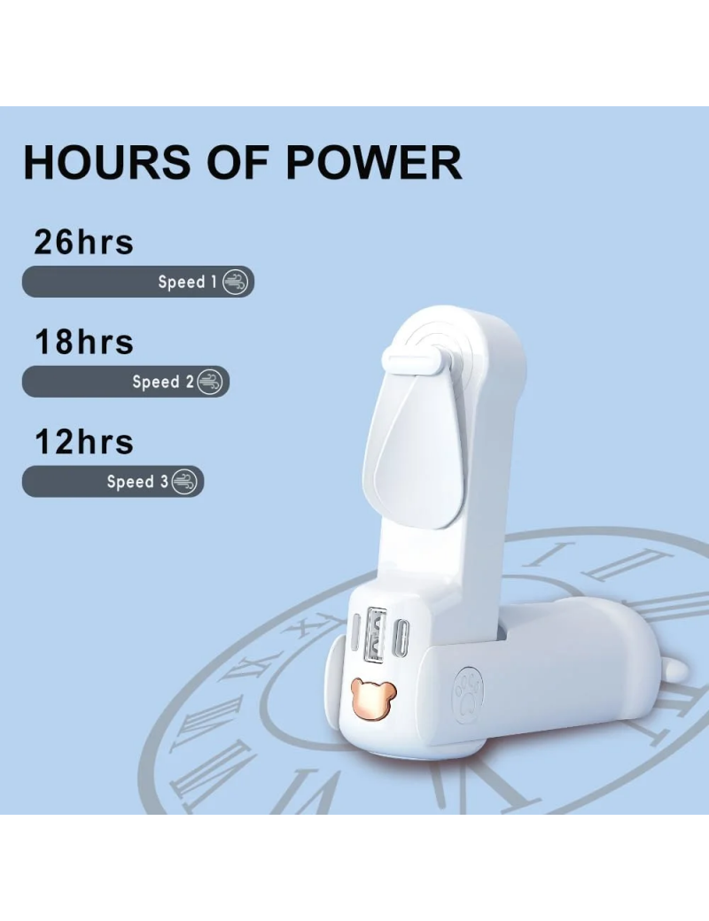 Portable Handheld Fan, 3 IN 1 Mini Portable Fan for Travel Outdoor with Lighting, USB Rechargeable Fan Gifts for Women Men