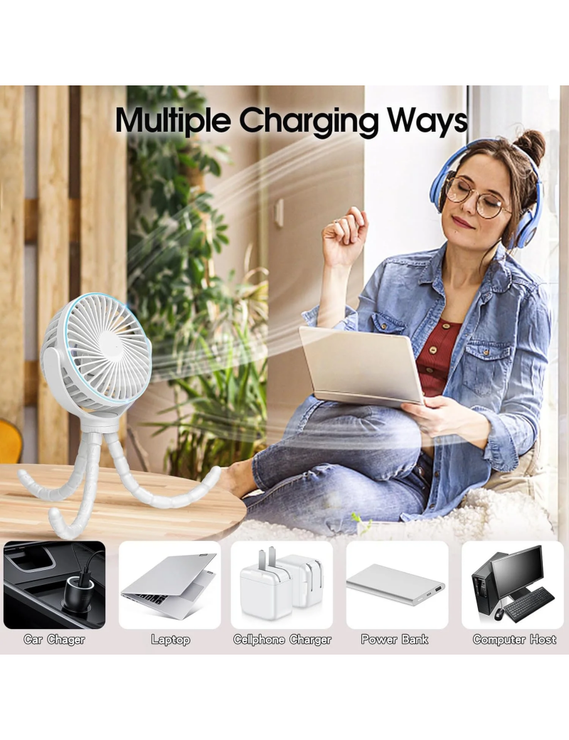 Portable Baby Stroller Fan - Personal Handheld Fan for Car Seat Crib Treadmill Travel