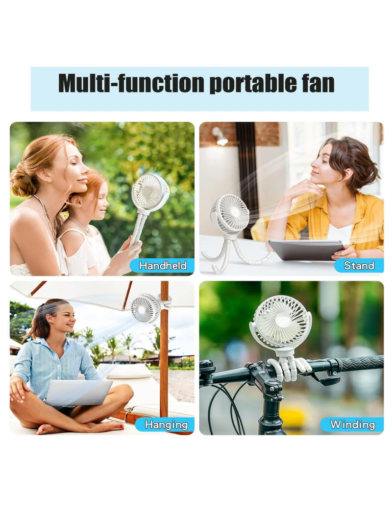 Portable Baby Stroller Fan - Personal Handheld Fan for Car Seat Crib Treadmill Travel